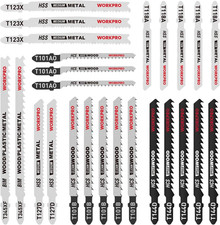 WORKPRO 25-Piece T-Shank Jig Saw Blade Set with Storage Case, Made with HCS/HSS/