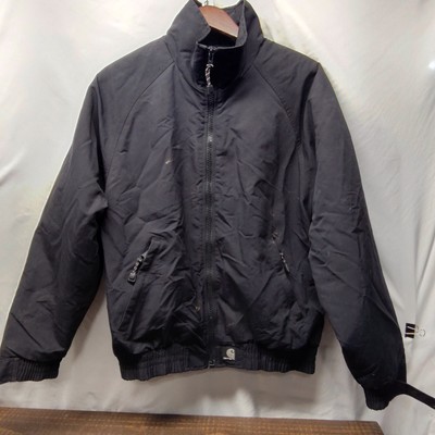 VINTAGE Carhartt Jacket Mens Regular Black Nylon Fleece Lined Full