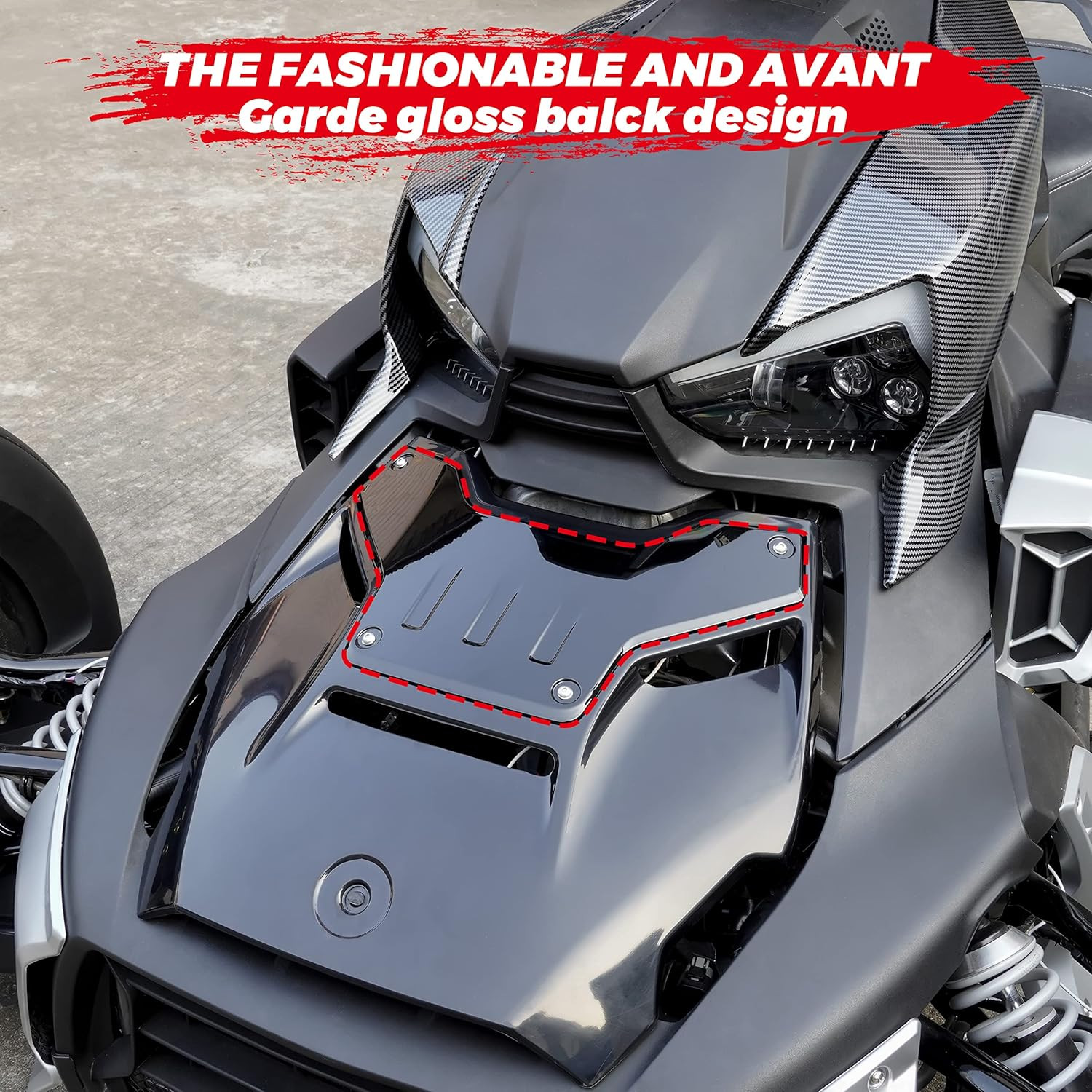 Black Classic Hood Accent Panel for Can-Am Ryker, Vertical Stripe Style Black Ho