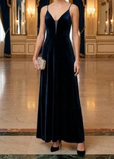 B A By Betsy  Adam Blue Velvet Illusion-Inset Gown Dress Size 14 Prom