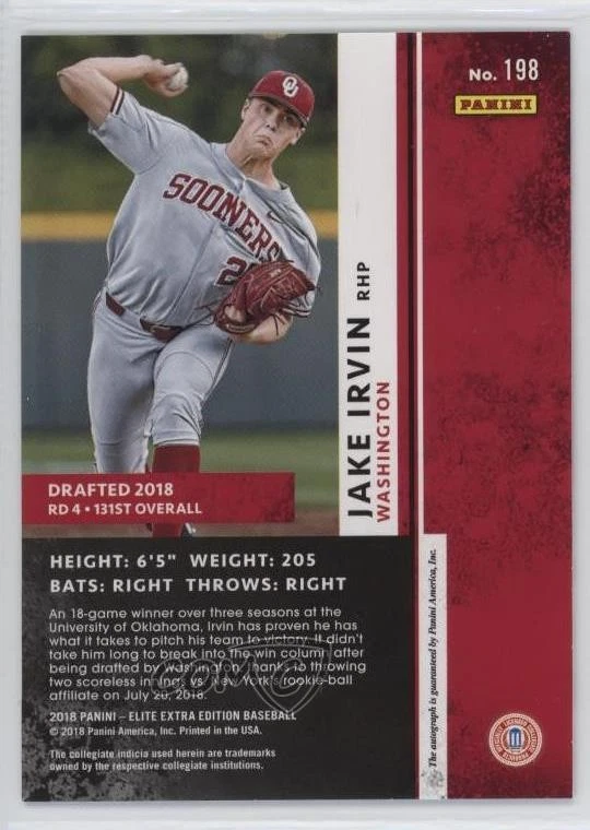 2018 Panini Elite Extra Edition Aspirations Auto Blue /50 Jake Irvin #198 Auto - Image 2 of 2