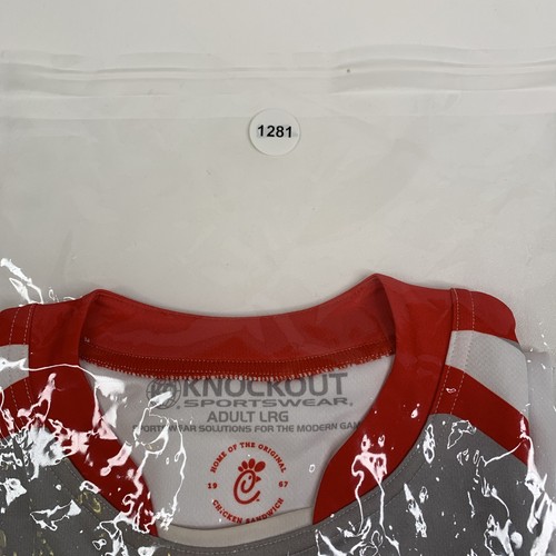 Chick-Fil-A Nylon Hemd RAR Erwachsene Large rot weiß **LESEN** - Bild 15 von 15
