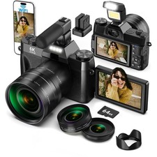 6K WiFi Flip Screen Digital Camera, Mic  Fill Light for Photography