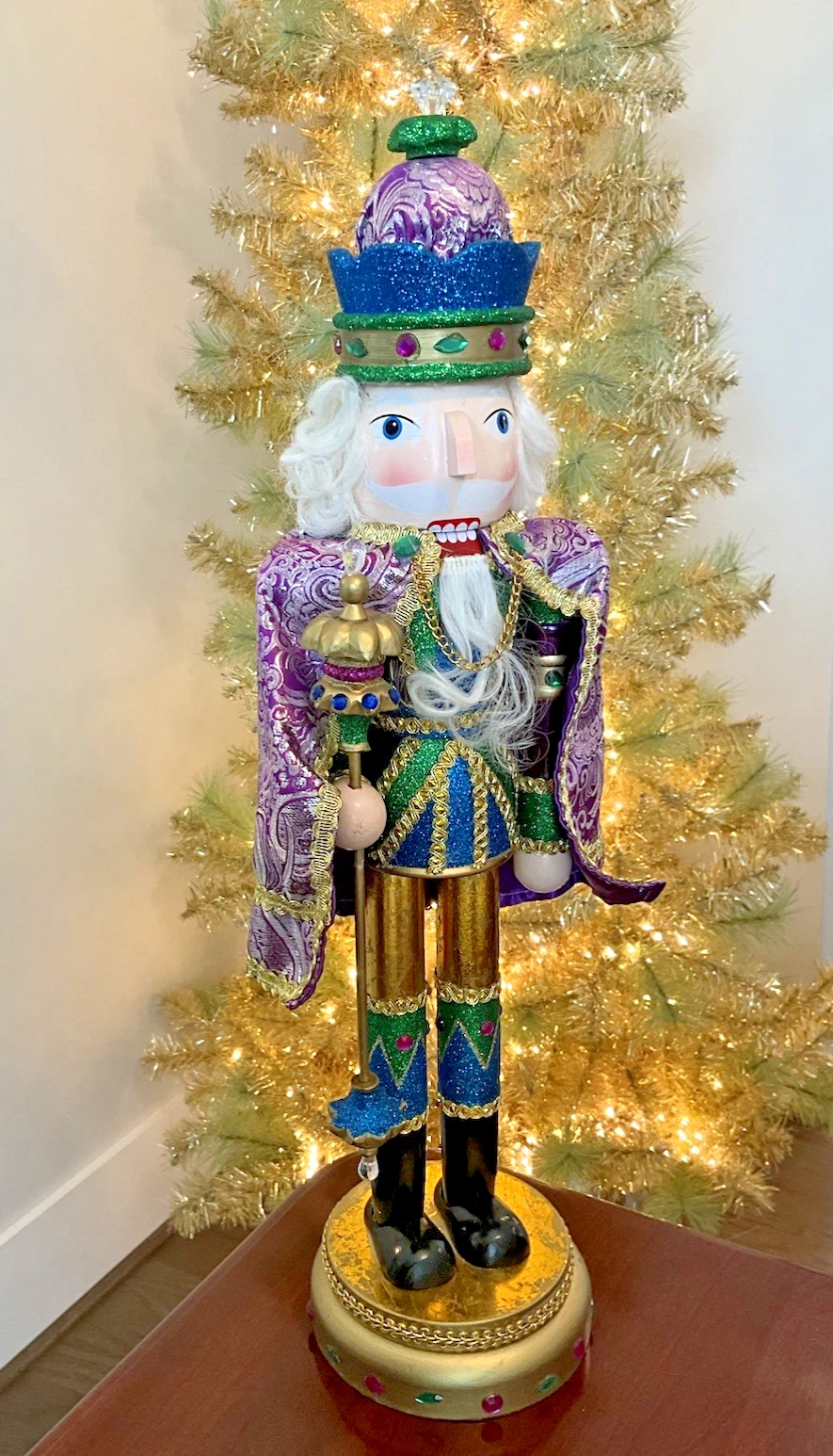 Pier 1 Imports Wooden Nutcracker King Royal Colors Purple Blue Green 24 Inches