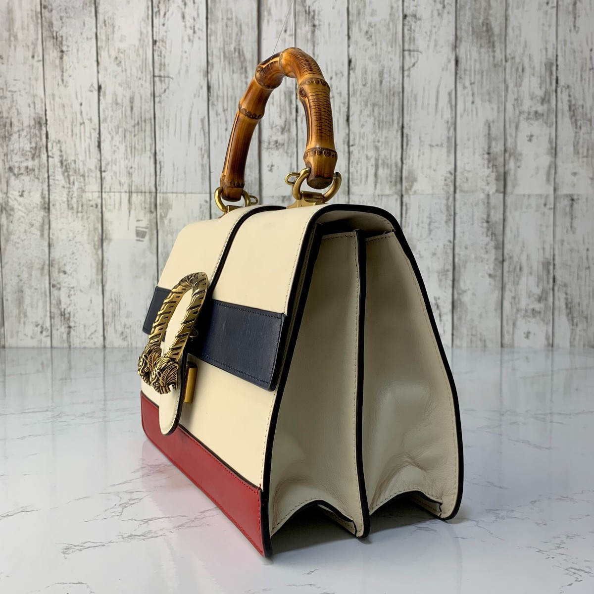 GUCCI Bamboo Dionysus 2way Handbag Shoulder Bag Leather White Auth 