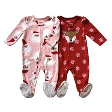 CARTERS Just One You Size 2T Toddler 2 Pcs Set Santa Red Fleece Footed Pajamas