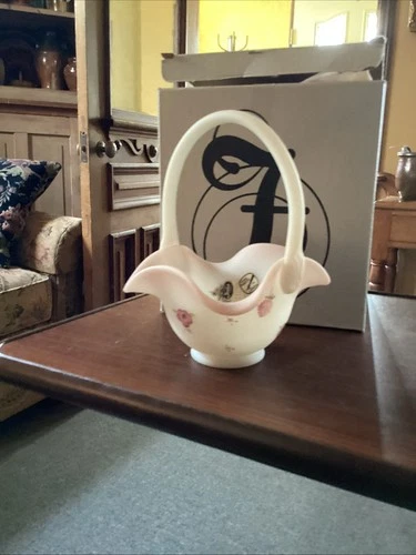 Fenton Hand Painted Pink & White Berry’s & Flowers With Tags Basket