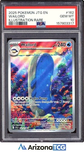 Pokemon 2025 Wailord 162/159 Illustration Rare Journey Together GEM MINT PSA 10