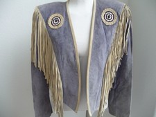 Frontier Collection Blue Suede Leather Fringe Native American Beaded Jacket