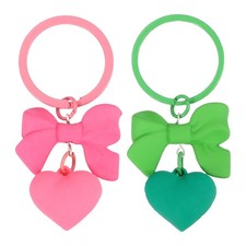 2 Pcs Cute Bow Heart Keychain for Women for Handbag, Rose Red/Lake Green