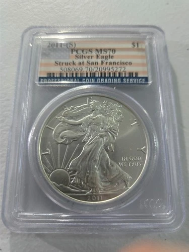 RARE RED 2011-S $1 US American Eagle PCGS MS 70 .999 Silver FLAG LABEL