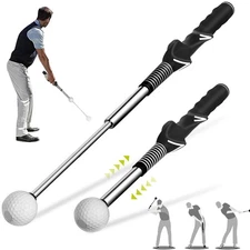 Retractable Golf Swing Aid w/Rhythm Click Sound Golf Grip Trainer Speed Training