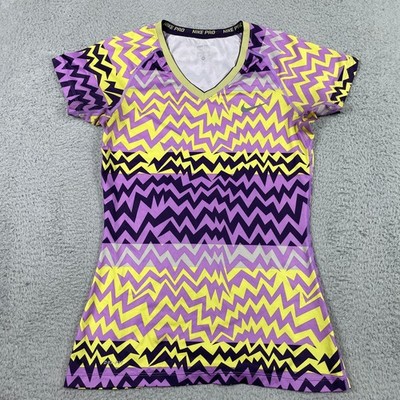 Nike Pro Dri-Fit Training Top Womens Medium Purple Yellow Zigzag Athletic Shirt