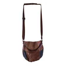 The Sak Deena Flap Fold-Over Brown/Blue Leather Crossbody Shoulder Bag Purse 