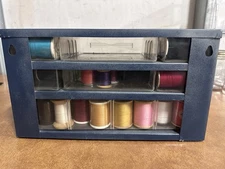 Vintage Sewing Thread Spools and Needles with 7 Drawer Raaco Storage Box