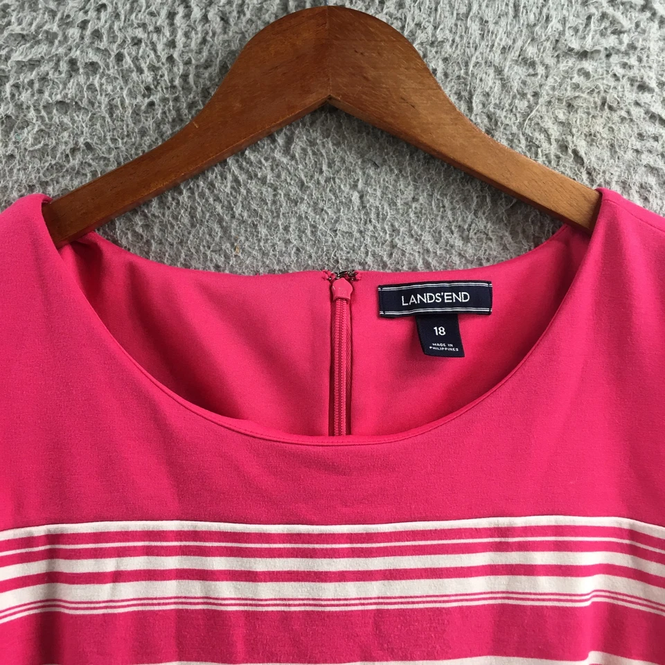 Vestido Vaina Lands End Para Mujer 18 Rosa Rayas Sin Mangas Bolsillos Laterales Cremallera Trasera Foto 3 de 4