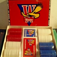 Vintage Winston Poker Set Chips and 2 Decks Cards Inner Sealed