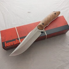 Kershaw Large Hunting Wood Stainless Steel Fixed Blade Knife w/ Sheath 1418