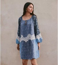 Loft Patchwork Boho Long Sleeved Dress Ladies XXL NWT Boho Cotton Hippie Short