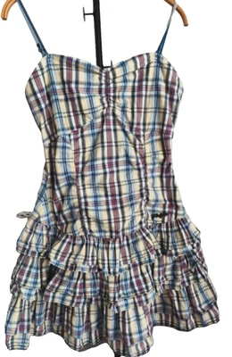 Robe à carreaux volants bretelles spaghetti coton S/M pin up été plage vacances - Photo 1/4