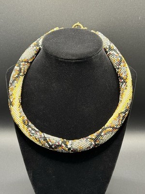 Gray Python Beaded Necklace, Beadwork Choker, Seed Bead Necklace, Snake Pattern