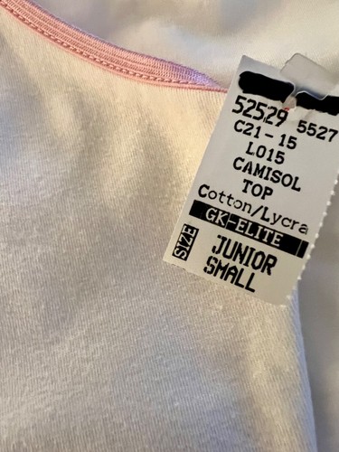 GK CAMISOLE 'GYMNASTICS STAR' JUNIOR SMALL WHITE COTTON PINK SATIN TRIM JR S NWT - 第 7/7 張圖片