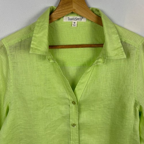 Travelsmith Women Linen Button Up LongSleeve Tunic Shirt Sz M Classic Breathable - Picture 2 of 9