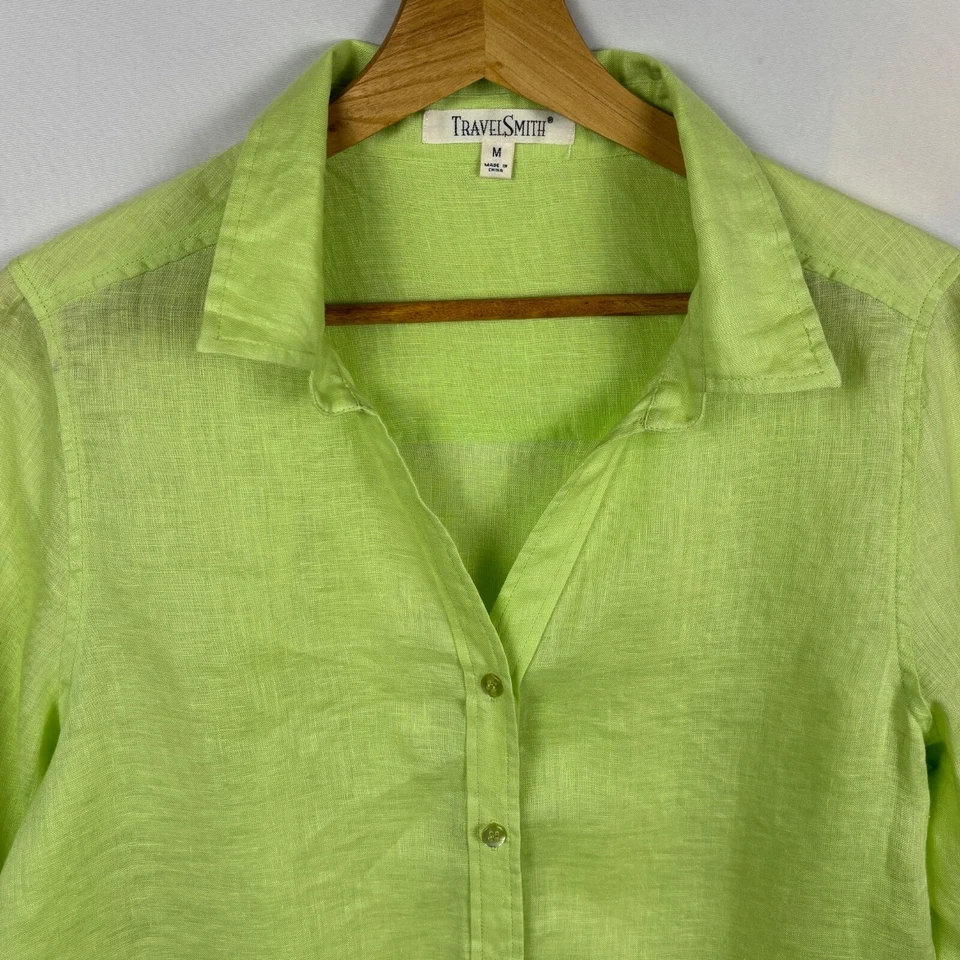 Camisa túnica Travelsmith mujer lino abotonada manga larga talla M clásica transpirable Foto 2 de 4