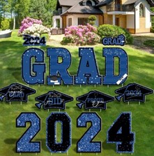 14 PCS Graduation Yard Signs, Blue Graduation Class of 2024 Yard Sign, Congratul