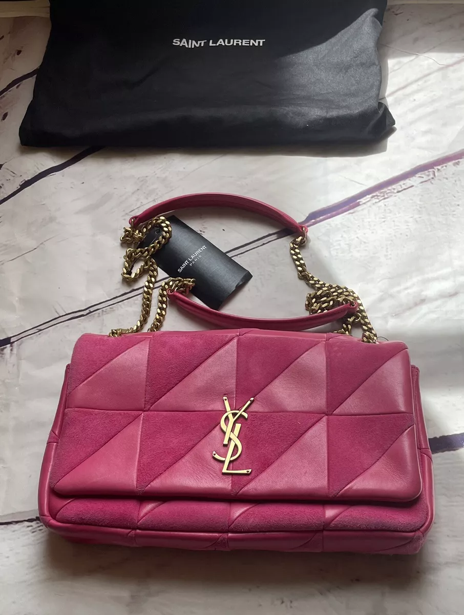 Authentic Saint Laurent Yves Jamie Bag Pink Patchwork Leather And Suede