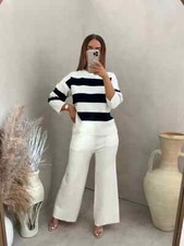 EMPOWA LONDON RHIA JUMPER AND TROUSERS SET White Black Size M / L UK 12/14
