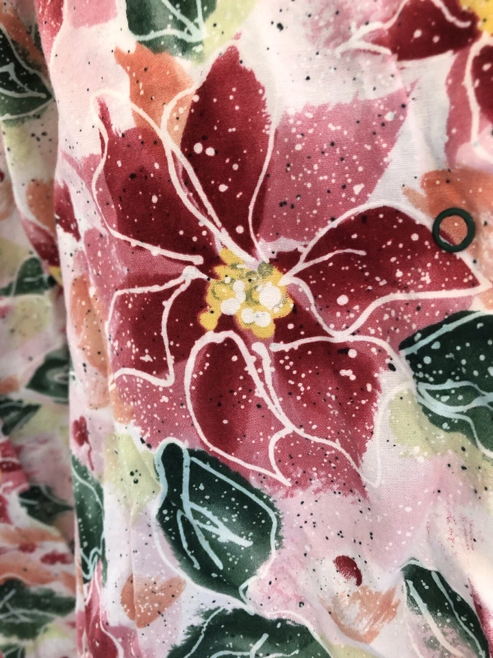 LANDAU Scrub Top LS Jacket Blue Poinsettia Christmas Red Green Snaps - Image 2 of 4