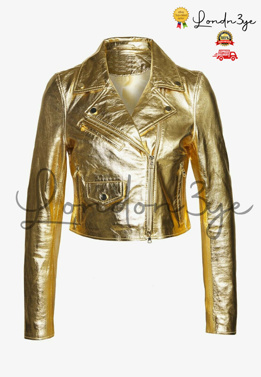 Women Metallic Gold Crop Motorcycle Men Real Leather Cropped Women Metallic Gold Crop Motorcycle Men Real Leather Cropped