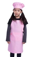 Kids Pink Apron Chef Hat Set 6-12 Year Adjustable 2 Pockets Cooking Baking