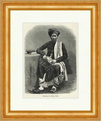 Kaufmann der Baniya Kaste Indien Vaishya Turban Buch Holzstich E 21940 Gerahmt