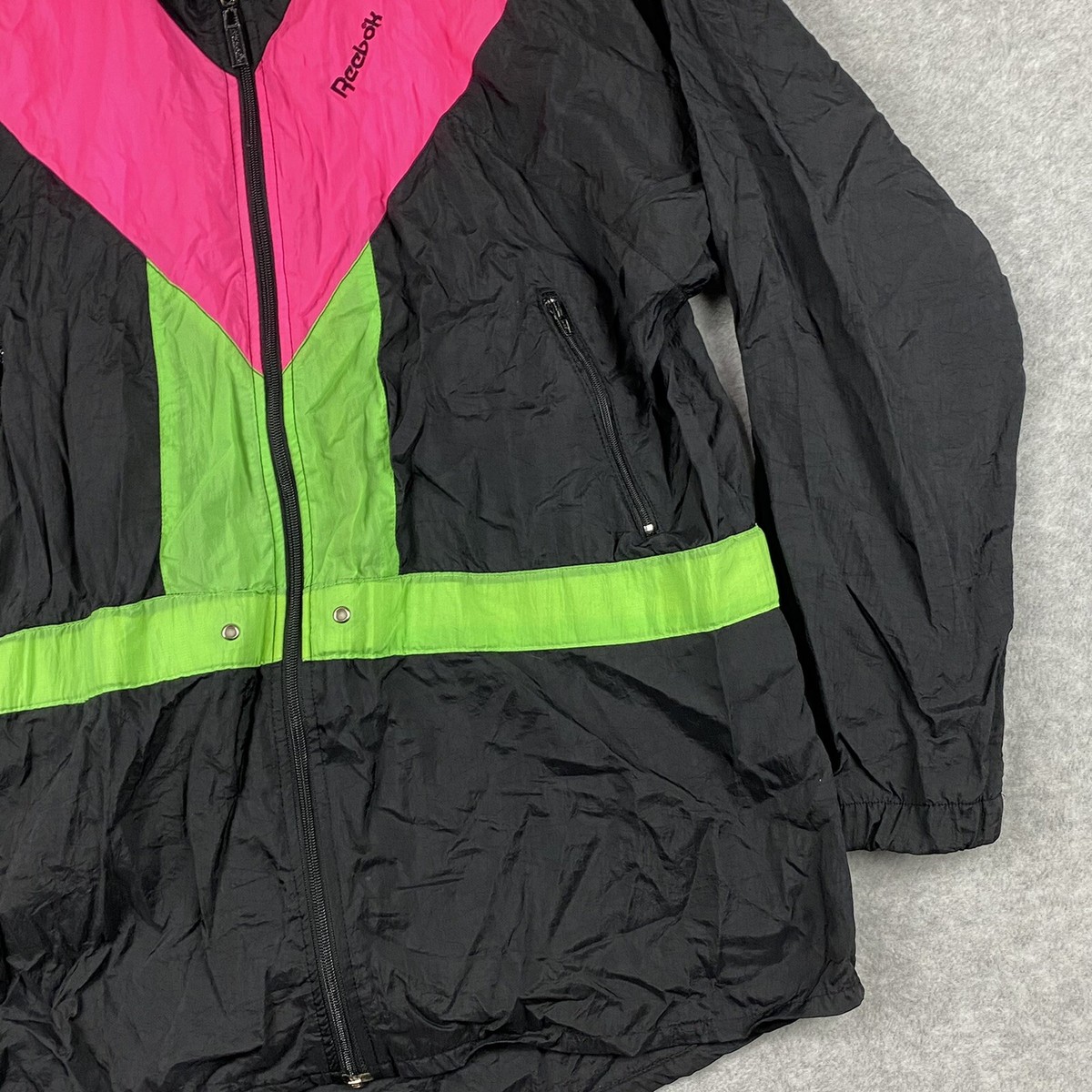 VTG Reebok Sport Jacket Pink Green Black Windbreaker