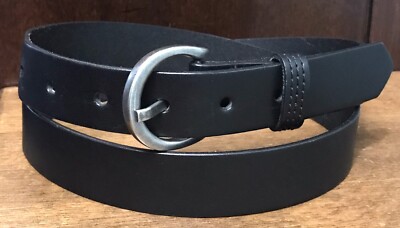 Rolfs Black Leather Belt Sz XL 1-1/16 Wide Stainless Logo Embossed GUC