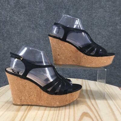 Fergalicious by Fergie Sandals Womens 9 M Roxine Slingback Black Wedge Heels