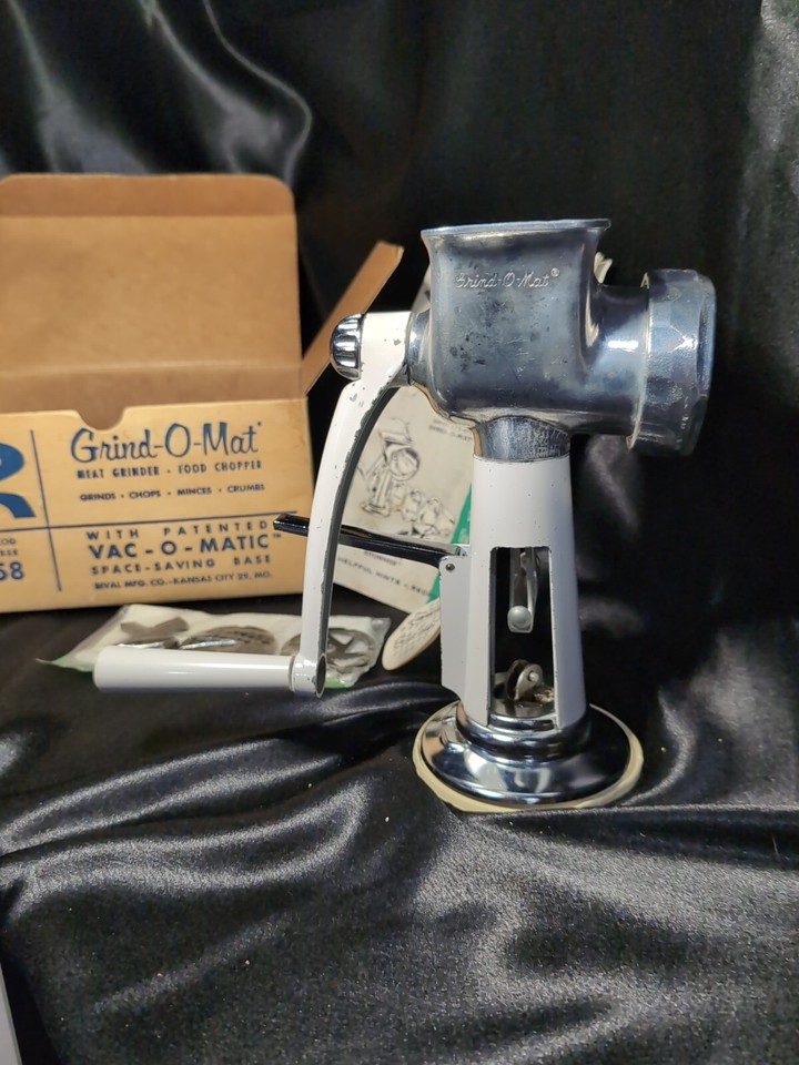 Vintage 1950s GrindOMat Meat Grinder With Box And Accessories Food