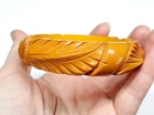 Vintage Carved Butterscotch Bakelite Tropical Leaf Motif Bangle Bracelet Jewelry