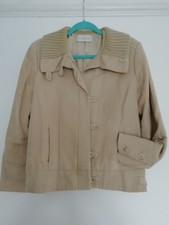 Jacket By Liz Claiborne Large Soft Feel Beige Cotton Mix With Knitted Collar