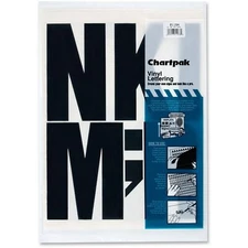 Chartpak Press-On Vinyl Uppercase Letters, Self Adhesive, Black, 6"h, 38/Pack