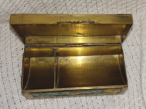Chinese Brass Stamp Box Enamel Trinkets Jewelry Pill Container Estate Find! - Picture 9 of 24