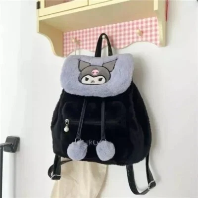 Sanrio Kuromi Backpack Plush Bag Fluffy Soft Girls Handbag Backpack Gifts Travel