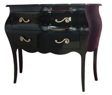 Comò bombato barocco laccato nero in legno massello