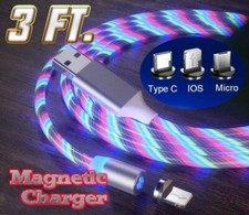 Multicolored 3' LED Light Up Charging Cable For USB-C, IOS, and Micro