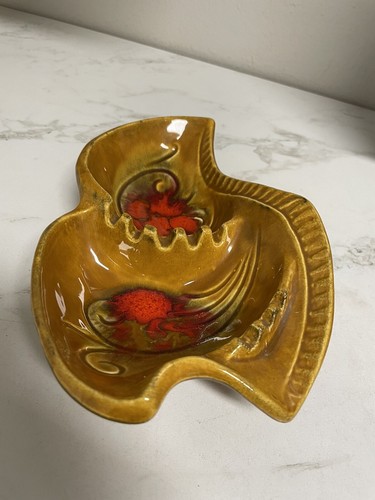 Bandeja de cenizas retro dorada y naranja MCM California Art Pottery vintage años 60 - Imagen 2 de 7