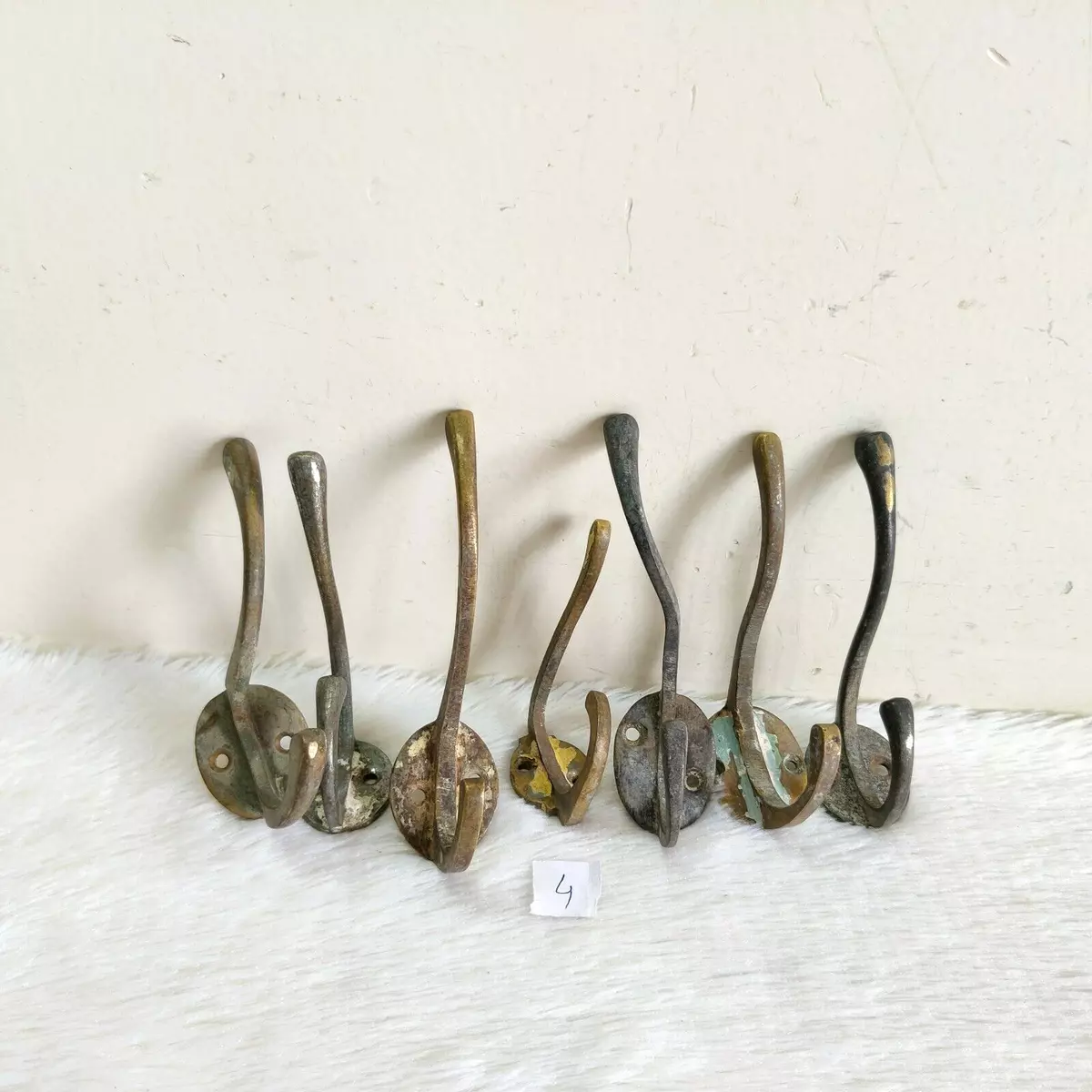 1920s Vintage Brass Wall Hooks Hanger Rich Patina Decorative Collectible 7  Pcs 4