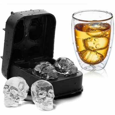 3D Skull Ice Cube Tray Maker Bar Party Mold Silicone Trendy Whiskey DIY Mould