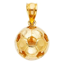 14K Yellow Gold Soccer Ball Charm Pendant For Necklace or Chain
